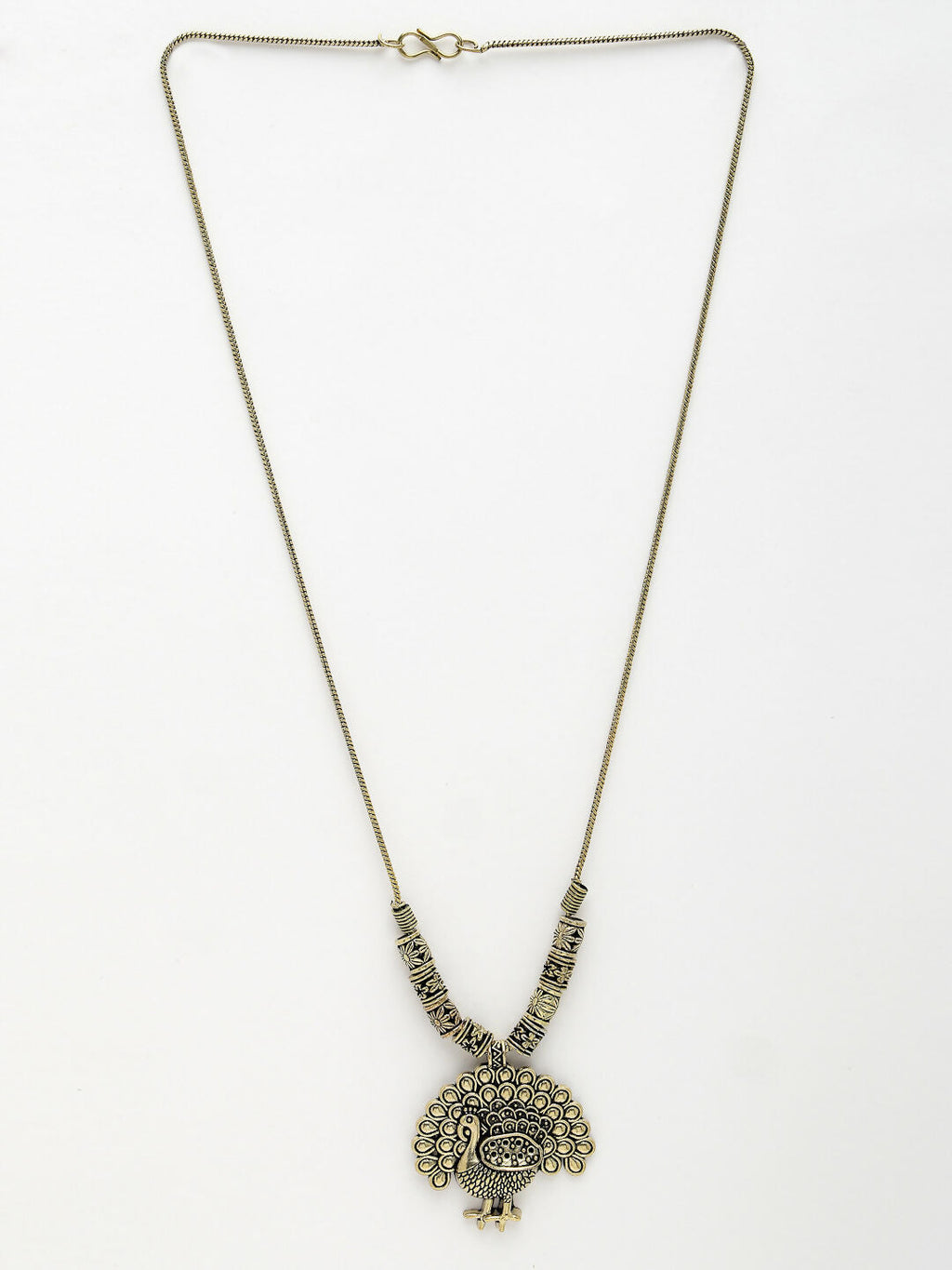 NVR Women's Gold-Polished Peacock Design Pendant with Chain