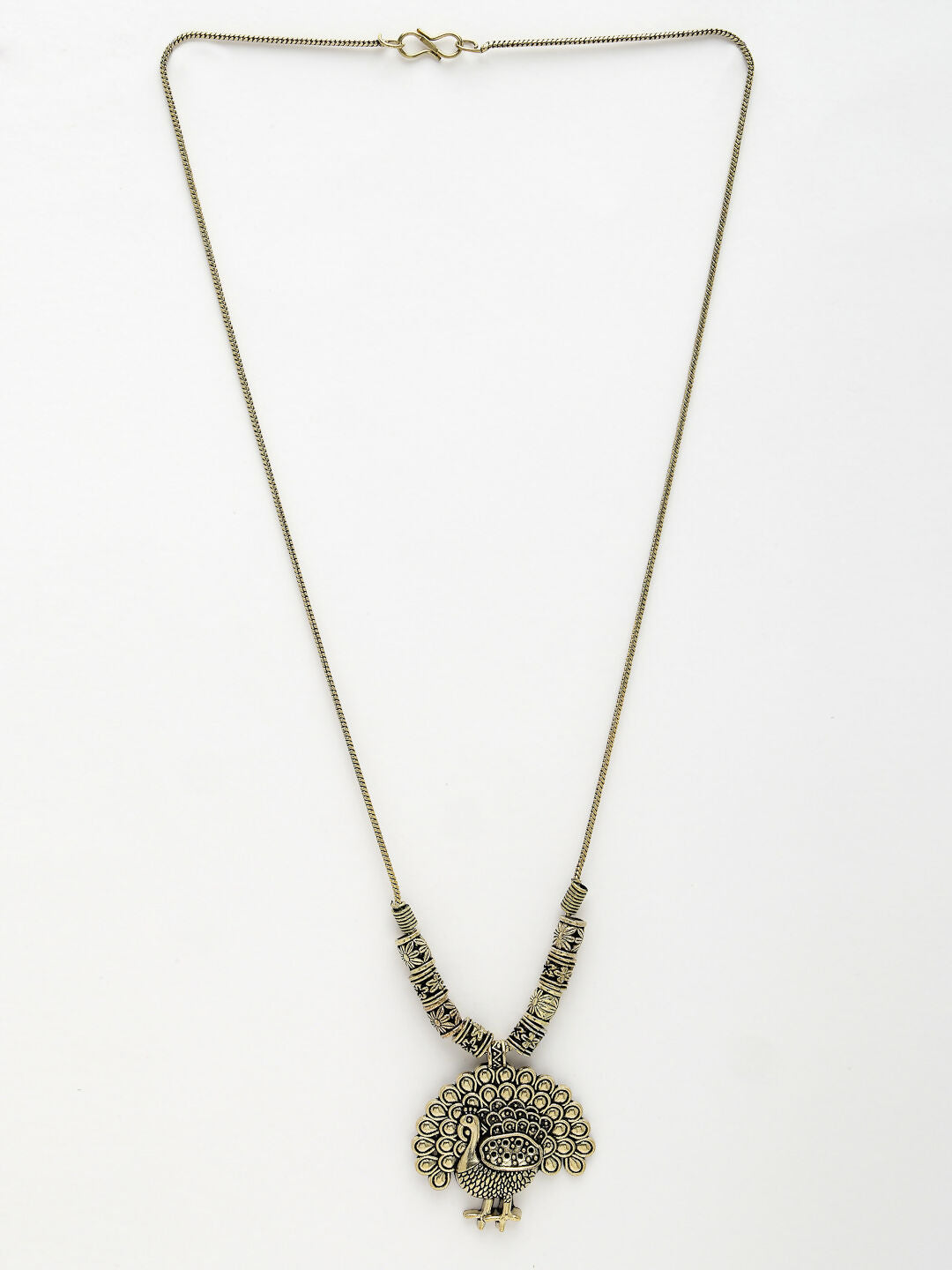 NVR Women's Gold-Polished Peacock Design Pendant with Chain