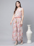 Ahalyaa Womens Pink Crepe Digital Print Floral Jumpsuit - Distacart
