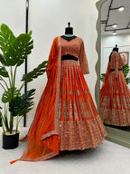 Jyoti Fashion Women's Orange Faux Georgette Sequins with Thread Embroidered Designer Lehenga Choli Set