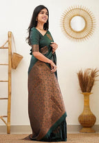 Vamika Green Banarasi Jacquard Weaving Saree