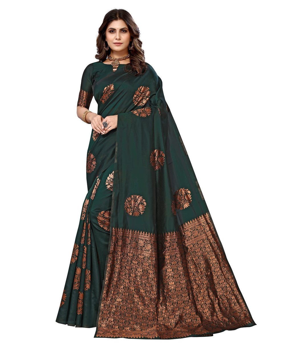 Vamika Green Banarasi Jacquard Weaving Saree