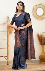 Vamika Navy Banarasi Jacquard Weaving Saree - Distacart