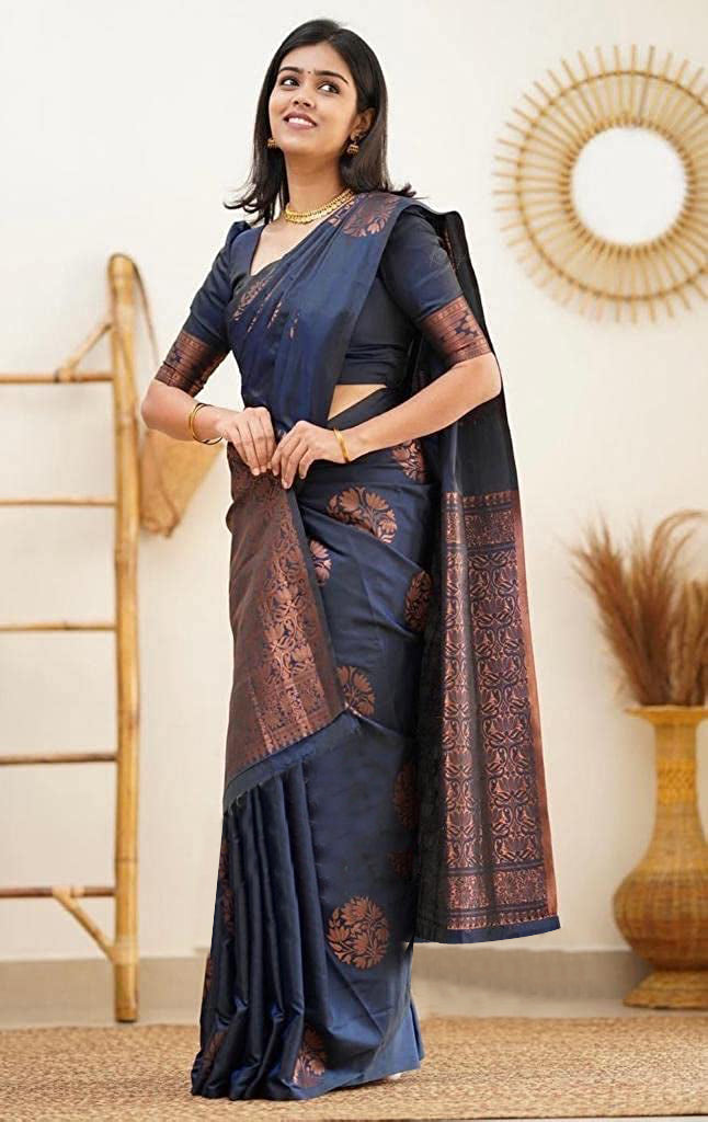 Vamika Navy Banarasi Jacquard Weaving Saree - Distacart
