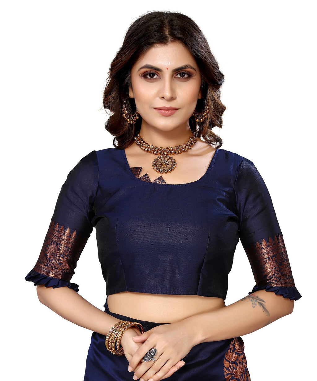 Vamika Navy Banarasi Jacquard Weaving Saree - Distacart
