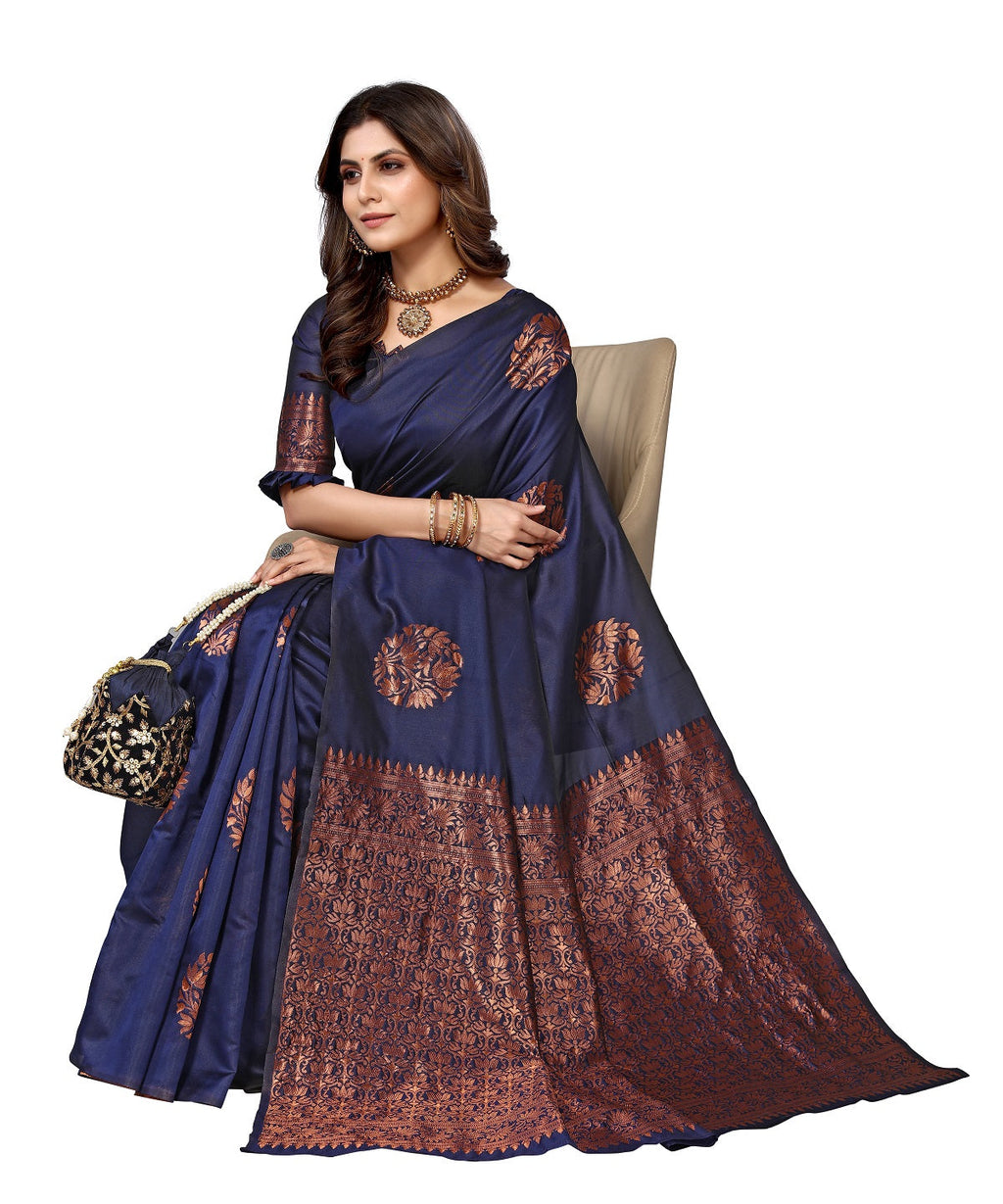 Vamika Navy Banarasi Jacquard Weaving Saree - Distacart