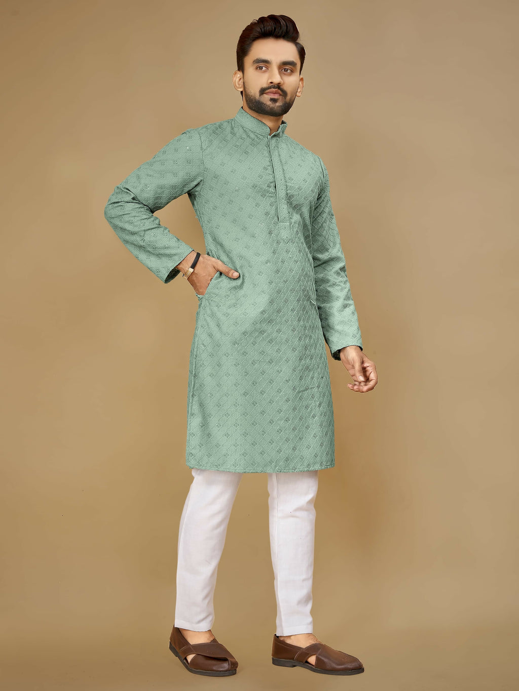Anaita Sea_Green Embroidered Rayon Straight Kurta - Distacart