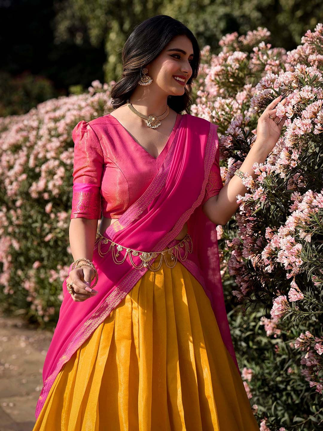 Evanik Women South-Style Kanchipuram Silk Stitched Lehenga With Unstitched Blouse & Dupatta - Distacart