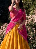 Lorenvalley Mustard Kanchipuram Zari Weaving Work Lehenga Choli with Dupatta