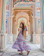 Designer Partywear Printed Blue Pure Maslin Gown - Anbazaar - Distacart