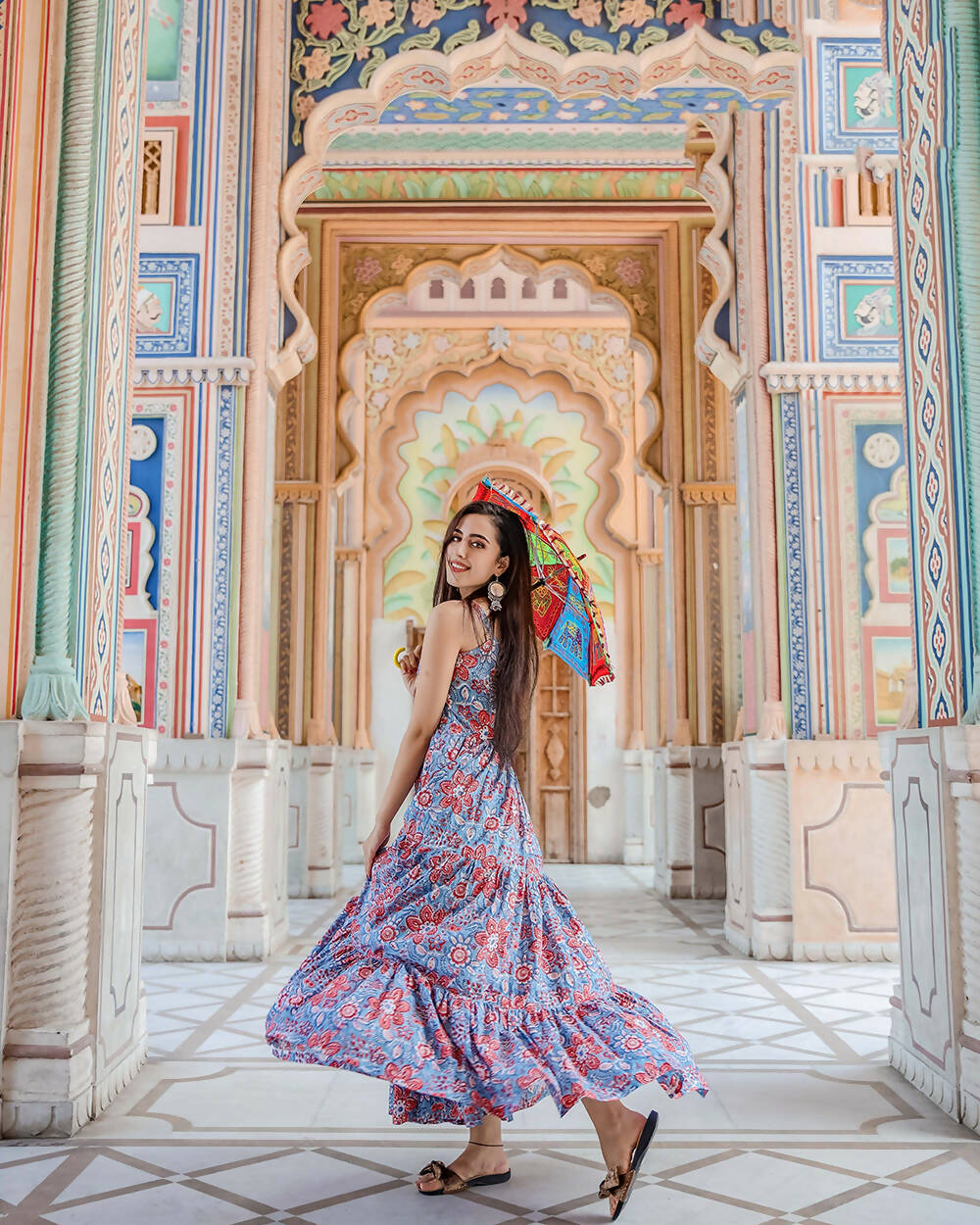Designer Partywear Printed Blue Pure Maslin Gown - Anbazaar - Distacart