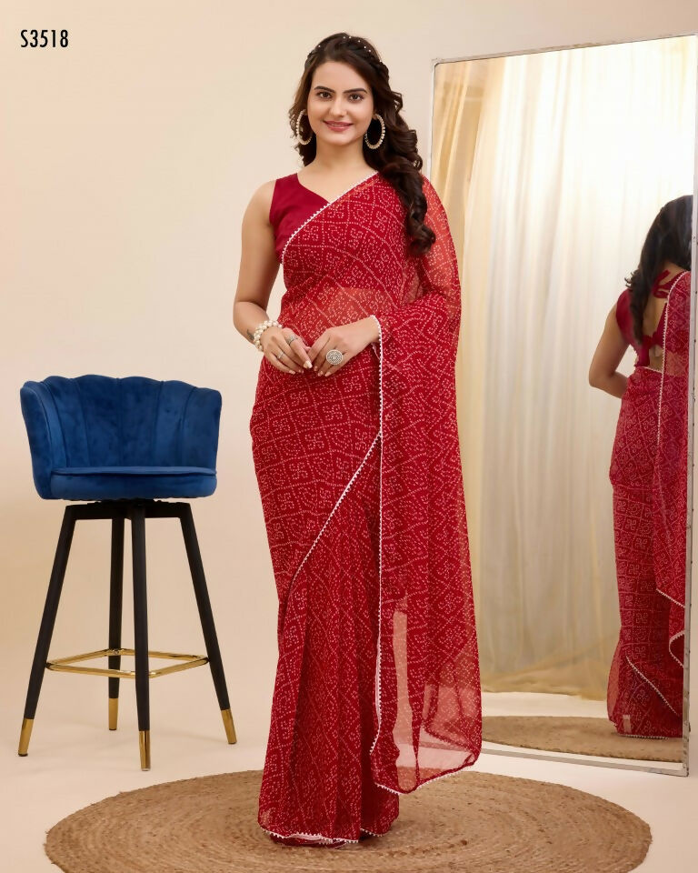 Maroon Georgette Designer Printed Ready To Wear Saree - Ibiza
