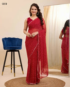 Maroon Georgette Designer Printed Ready To Wear Saree - Ibiza