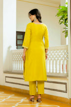 The52 Yellow Women's Beautiful Embroidered Viscose Shimmer Fabric with Straight Kurta, Pant and Dupatta Set - Distacart