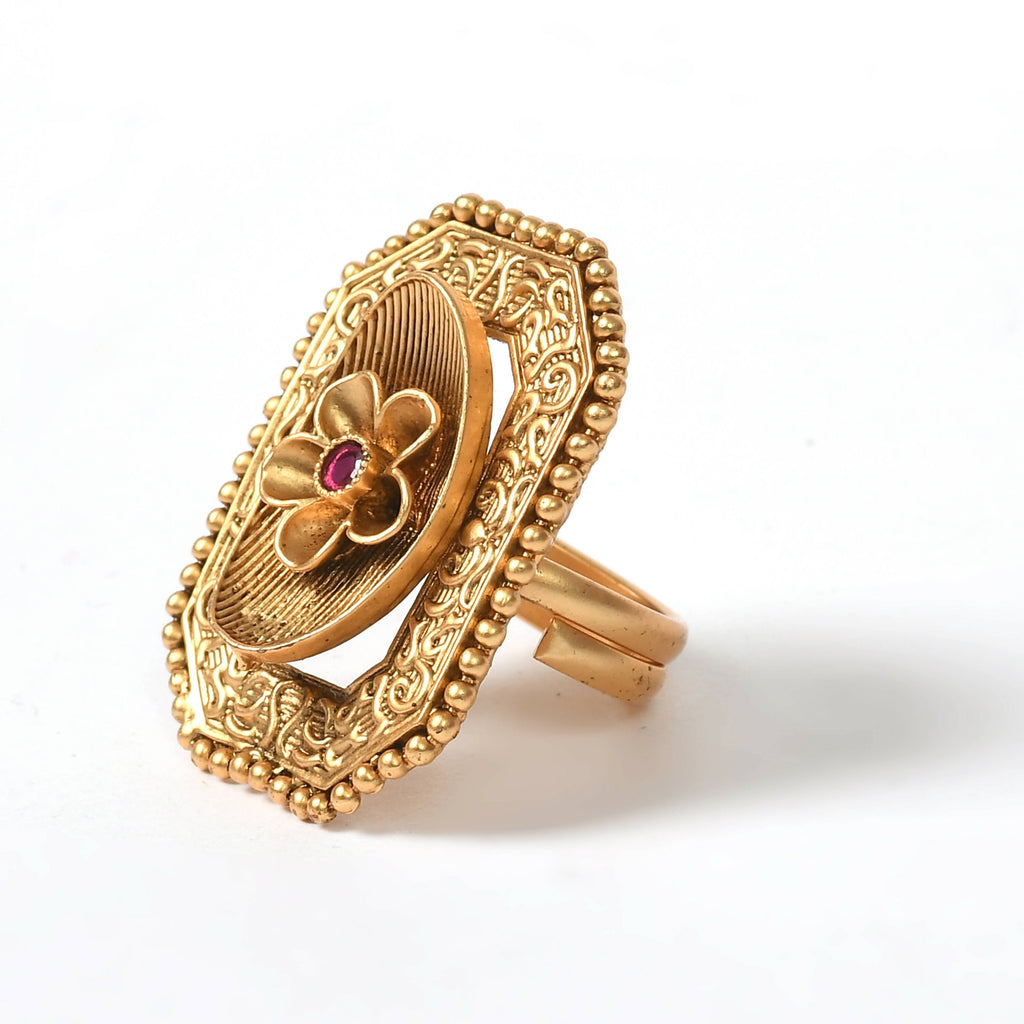 Mominos Fashion Joharkamal Gold-Polished Stone Studded Adjustable Finger Ring - Design 018