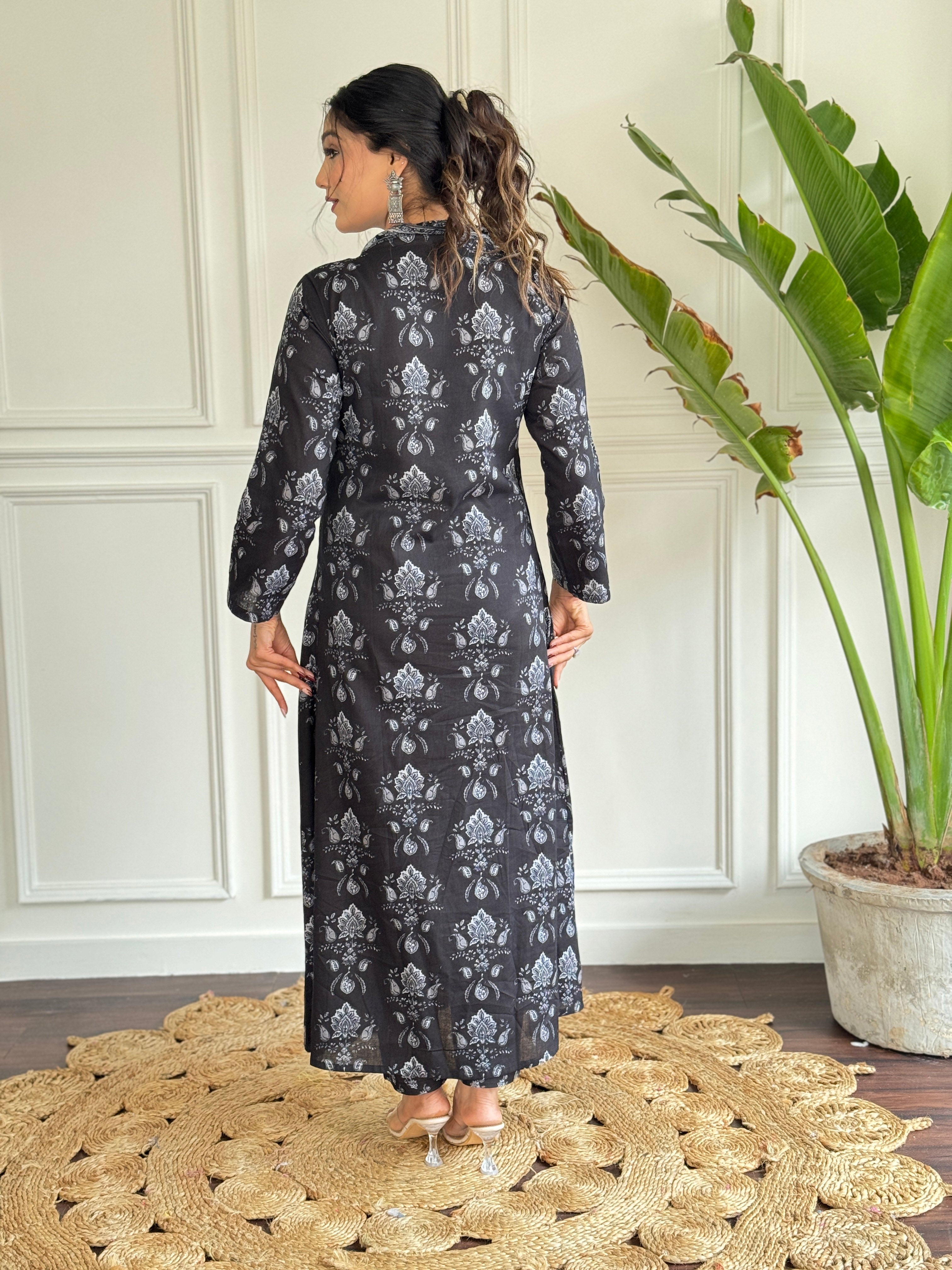 Teeya Creation Black Colour Pure Cotton Digital Print Fully Stitched Kurti Set - Distacart