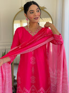 Teeya Creation Pink Colour French Crepe Digital Print With Embroidery Work Fully Stitched Kurti Set - Distacart