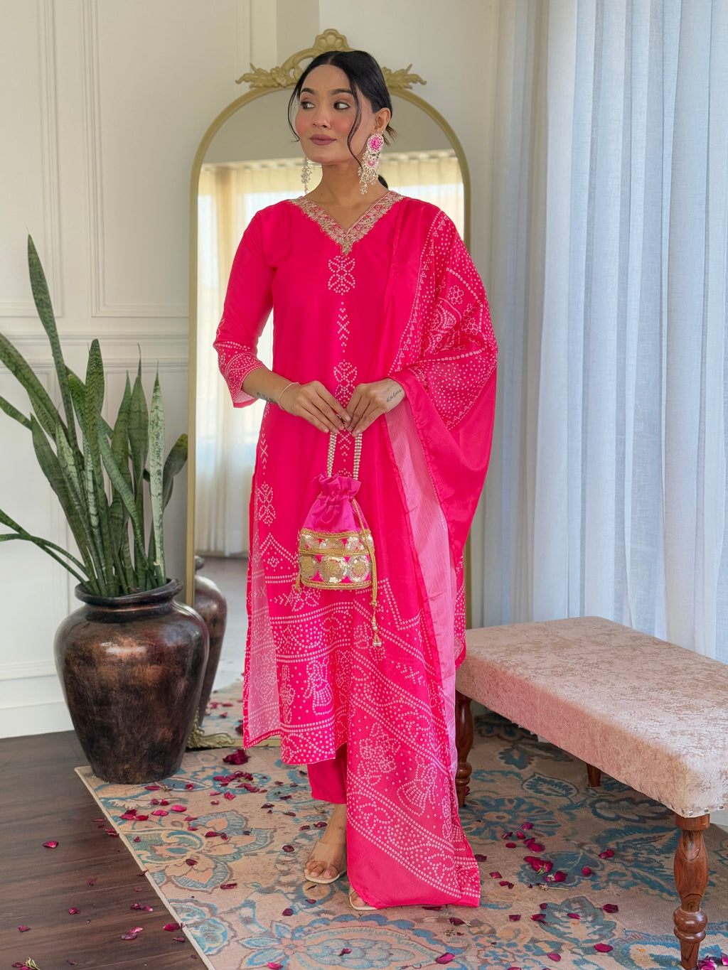 Teeya Creation Pink Colour French Crepe Digital Print With Embroidery Work Fully Stitched Kurti Set - Distacart