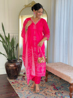 Teeya Creation Pink Colour French Crepe Digital Print With Embroidery Work Fully Stitched Kurti Set - Distacart