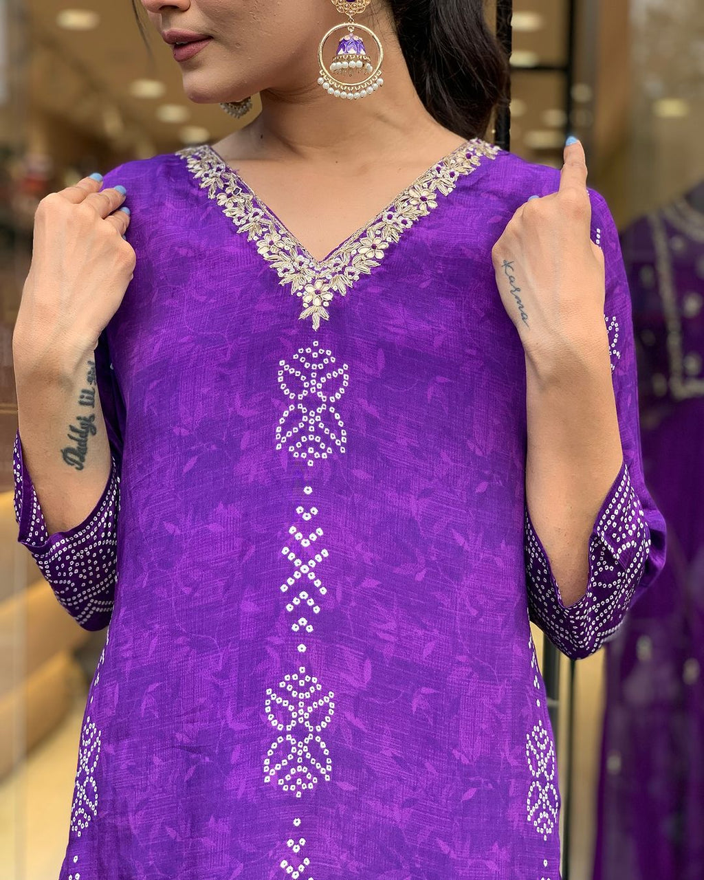 The52 Silk Blend Printed Fabric work Straight cut Kurta, Pant and Dupatta Set - Distacart