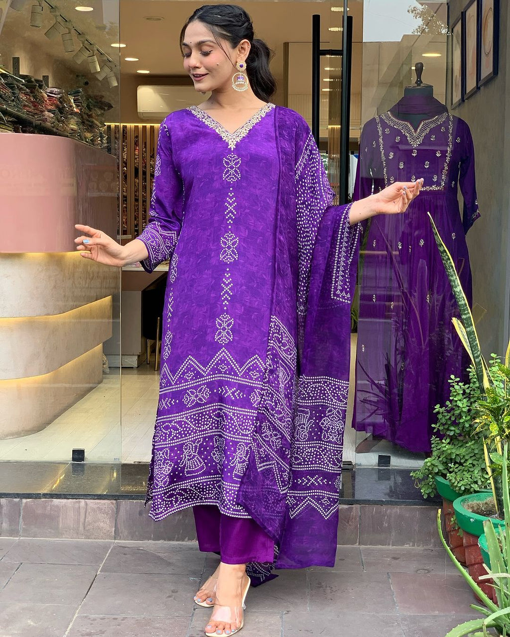 The52 Silk Blend Printed Fabric work Straight cut Kurta, Pant and Dupatta Set - Distacart