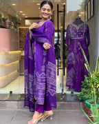 The52 Silk Blend Printed Fabric work Straight cut Kurta, Pant and Dupatta Set - Distacart