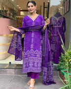 The52 Silk Blend Printed Fabric work Straight cut Kurta, Pant and Dupatta Set - Distacart