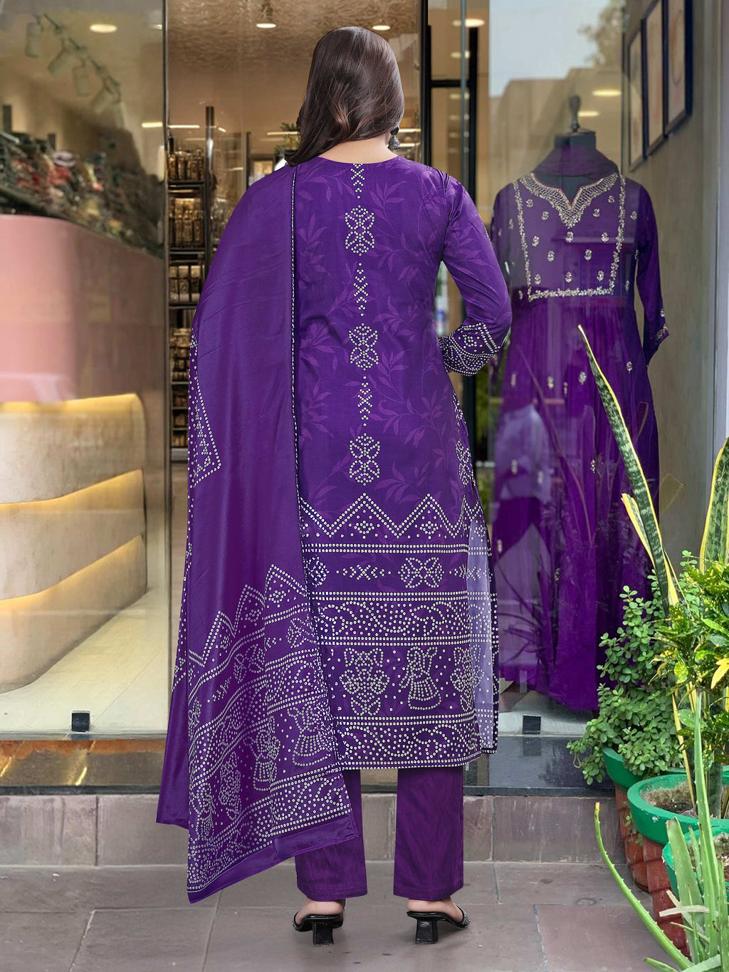 The52 Silk Blend Printed Fabric work Straight cut Kurta, Pant and Dupatta Set - Distacart