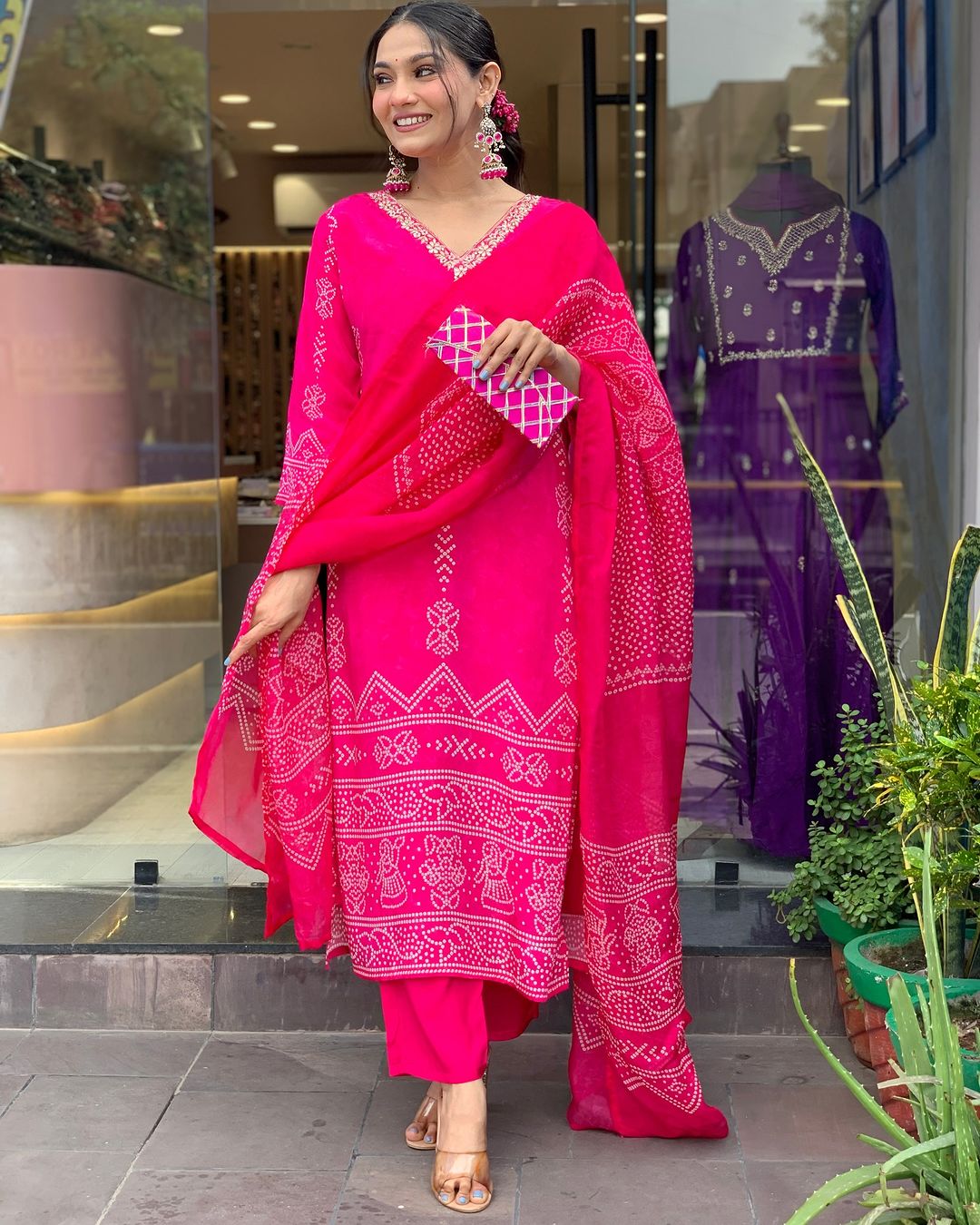 The52 Silk Blend Printed Fabric work Straight cut Kurta, Pant and Dupatta Set - Distacart