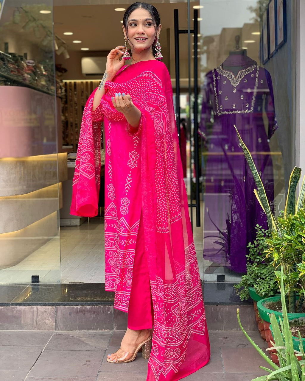 The52 Silk Blend Printed Fabric work Straight cut Kurta, Pant and Dupatta Set - Distacart