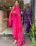 The52 Silk Blend Printed Fabric work Straight cut Kurta, Pant and Dupatta Set - Distacart