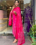 The52 Silk Blend Printed Fabric work Straight cut Kurta, Pant and Dupatta Set - Distacart