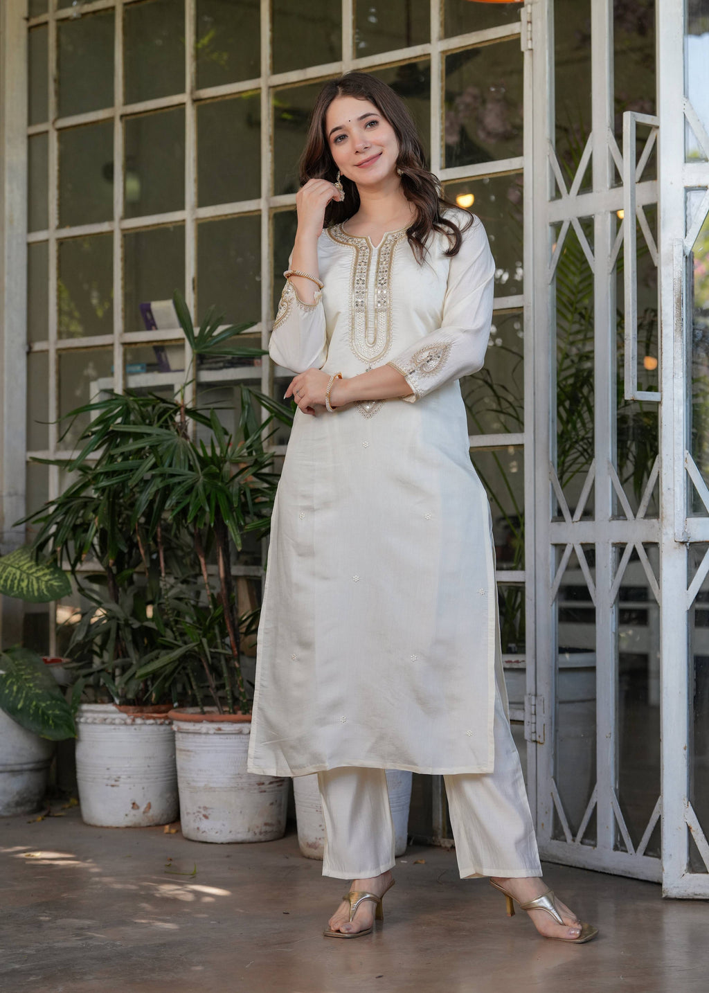The52 Beautiful Embroidered Viscose Chanderi Fabric Straight Kurta, Pant and Dupatta Set - Distacart