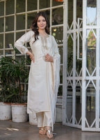 The52 Beautiful Embroidered Viscose Chanderi Fabric Straight Kurta, Pant and Dupatta Set - Distacart