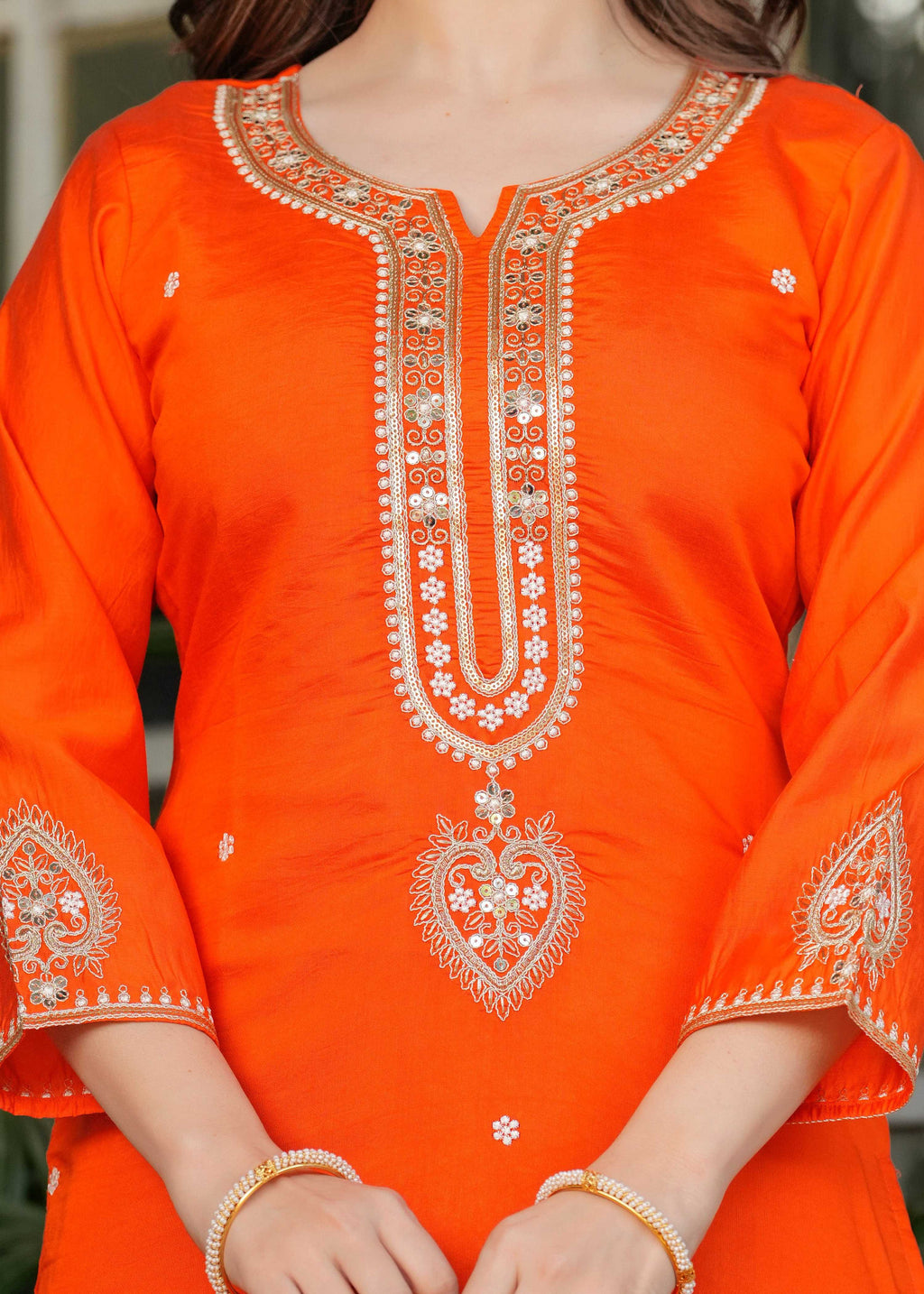 The52 Beautiful Embroidered Viscose Chanderi Fabric Straight Kurta, Pant and Dupatta Set - Distacart