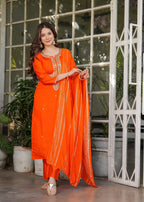 The52 Beautiful Embroidered Viscose Chanderi Fabric Straight Kurta, Pant and Dupatta Set - Distacart