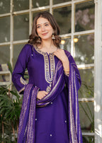 The52 Beautiful Embroidered Viscose Chanderi Fabric Straight Kurta, Pant and Dupatta Set - Distacart