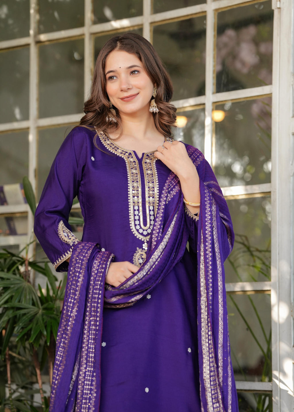 Teeya Creation Purple Color Viscose Chanderi Embroidery Work Fully Stitched Kurti Set - Distacart
