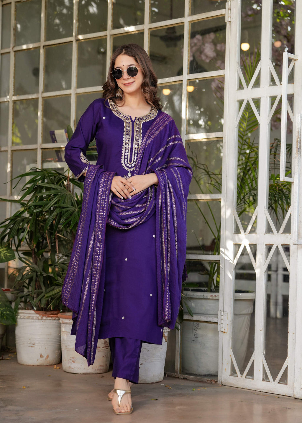 Teeya Creation Purple Color Viscose Chanderi Embroidery Work Fully Stitched Kurti Set - Distacart