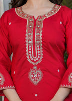 The52 Beautiful Embroidered Viscose Chanderi Fabric Straight Kurta, Pant and Dupatta Set - Distacart