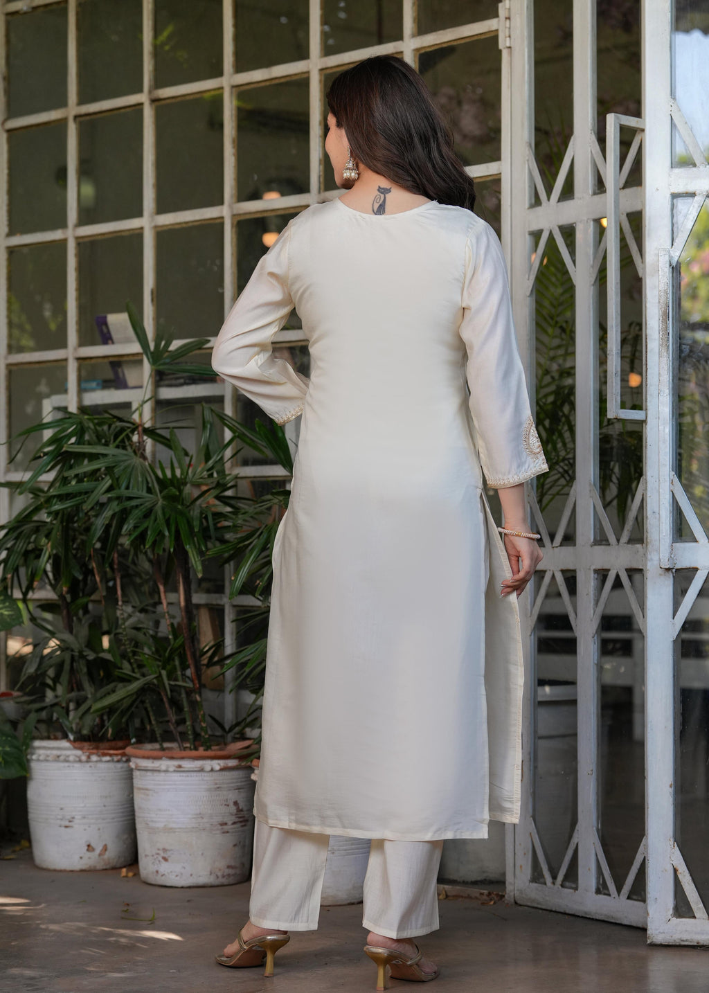 Teeya Creation White Color Viscose Chanderi Embroidery Work Fully Stitched Kurti Set - Distacart