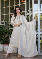 Teeya Creation White Color Viscose Chanderi Embroidery Work Fully Stitched Kurti Set - Distacart