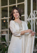 Teeya Creation White Color Viscose Chanderi Embroidery Work Fully Stitched Kurti Set - Distacart