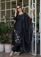 Teeya Creation Black Color Viscose Rayon Embroidery Work Fully Stitched Kurti Set - Distacart