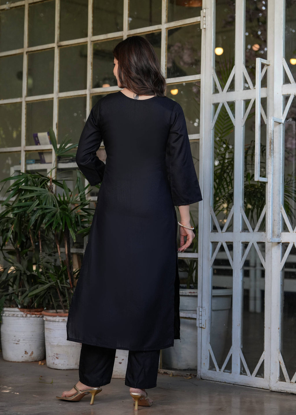 Teeya Creation Black Color Viscose Rayon Embroidery Work Fully Stitched Kurti Set - Distacart
