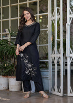 Teeya Creation Black Color Viscose Rayon Embroidery Work Fully Stitched Kurti Set - Distacart