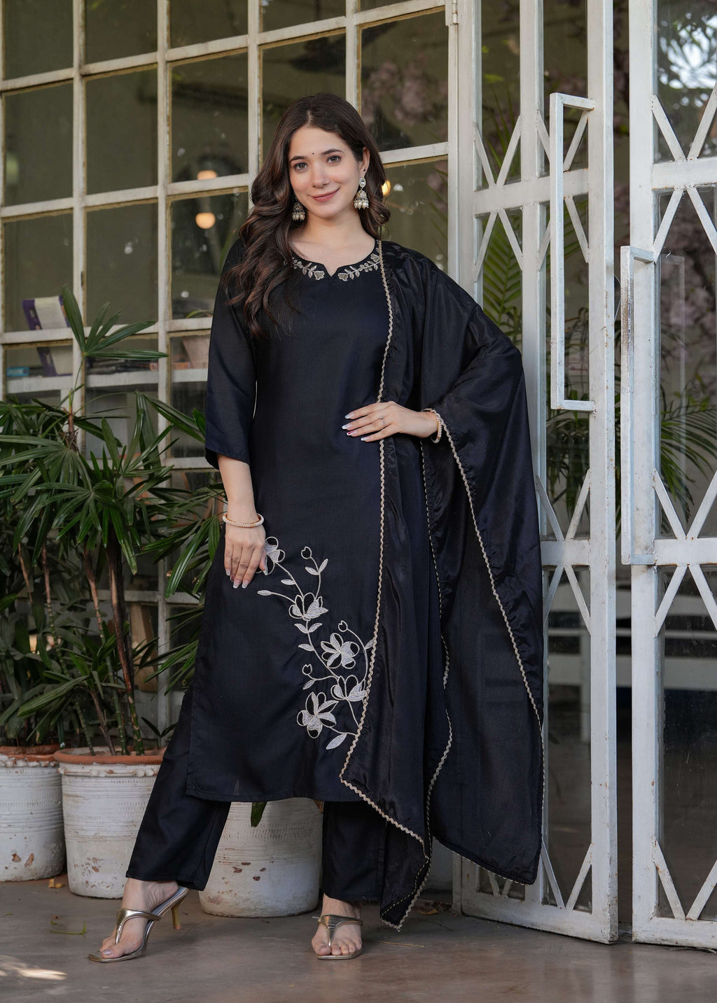 Teeya Creation Black Color Viscose Rayon Embroidery Work Fully Stitched Kurti Set - Distacart