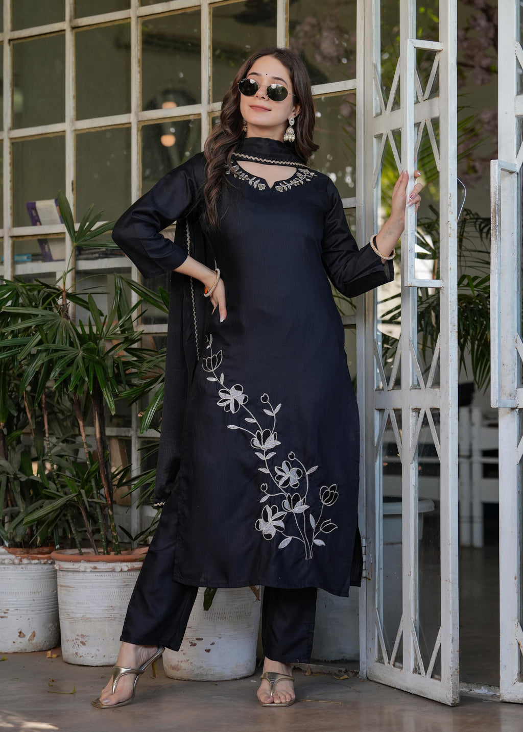 The52 Beautiful Thread Work Viscose Rayon Fabric Straight Kurta, Pant and Dupatta Set - Distacart