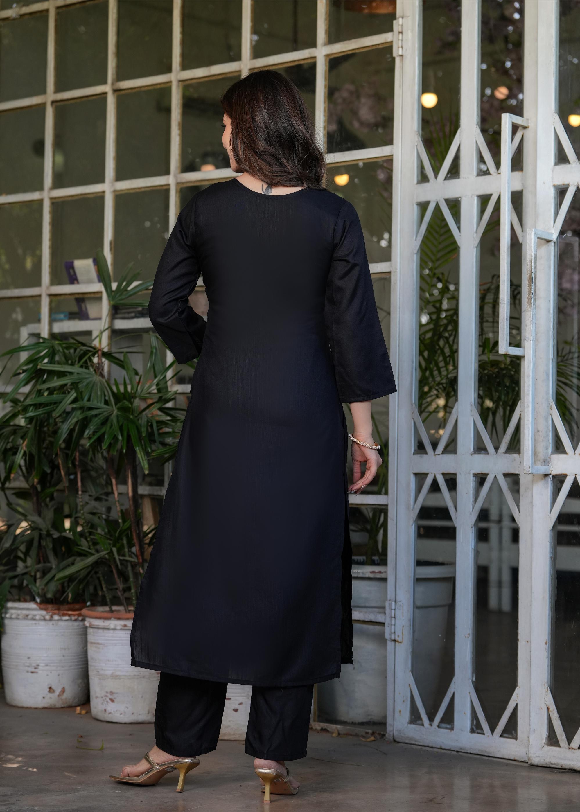 The52 Beautiful Thread Work Viscose Rayon Fabric Straight Kurta, Pant and Dupatta Set - Distacart