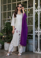 The52 Beautiful Thread Work Viscose Rayon Fabric Straight Kurta, Pant and Dupatta Set - Distacart
